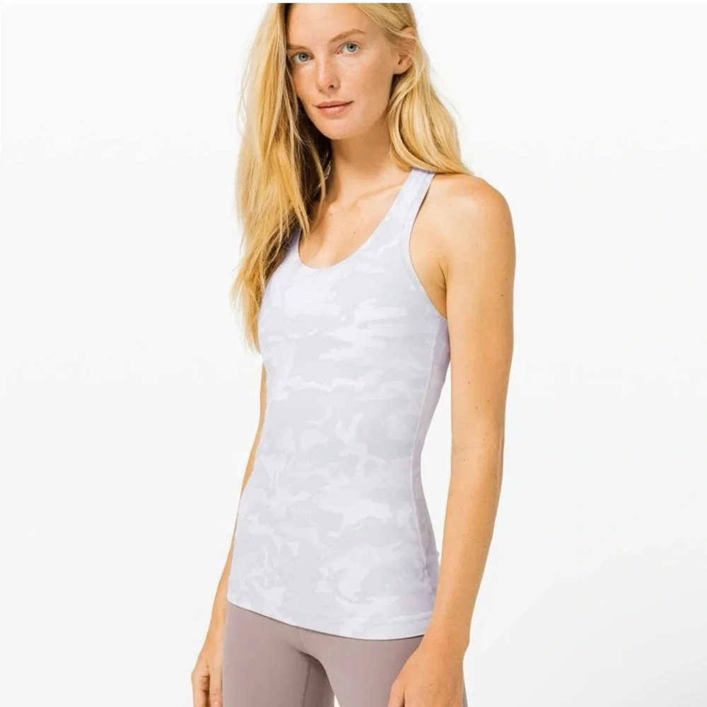 Lululemon Cool Racerback White Camo Women's Tank in size 10 - Picture 2 of 15